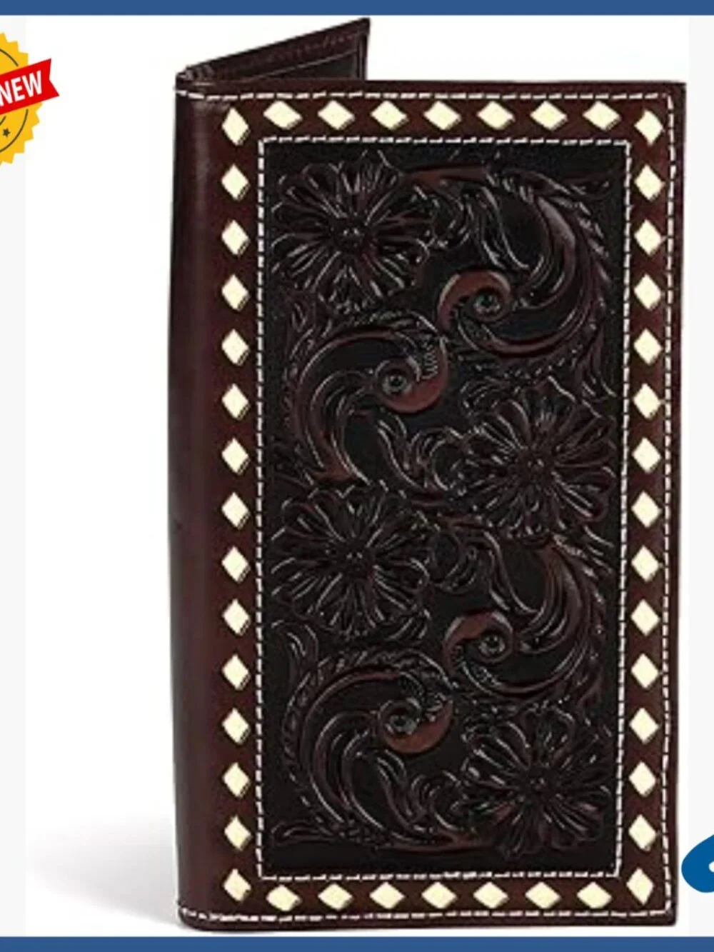 Genuine Leather Slim Wallet with Floral Embossing and RFID Protection